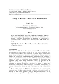 Study of Recent Advances in Mathematics