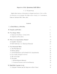 Aspects of the Quantum Hall Effect