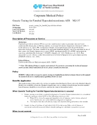 Genetic Testing for Familial Hypercholesterolemia AHS – M2137