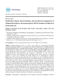 Purification, Kinetic Characterization, and Site-Directed Mutagenesis of Methanothermobacter Thermautotrophicus RFAP Synthase Produced in Escherichia Coli
