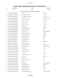 SHORTLISTED CANDIDATES for DSSC 26 APTITUDE TEST Ser Application No Name Department