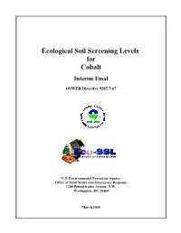 C:\Eco-Ssls\Contaminant Specific Documents\Cobalt\November 2003\Final Eco-SSL for Cobalt.Wpd
