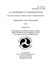 Laboratory Test Procedure for Fmvss 110T-01
