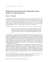 Rhetorical Logic Bombs and Fragmented Online Publics of Vaccine Science