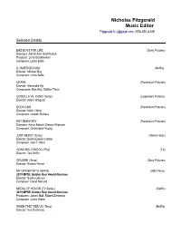 Nicholas Fitzgerald Music Editor Selected Credits Resume 0120