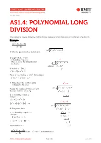 As1.4: Polynomial Long Division