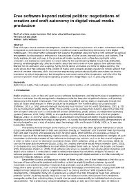 Free Software Beyond Radical Politics: Negotiations of Creative and Craft Autonomy in Digital Visual Media Production