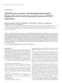 FXR2P Exerts a Positive Translational Control and Is Required for the Activity-Dependent Increase of PSD95 Expression
