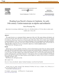 Reading Luca Pacioli's Summa in Catalonia: an Early 16Th