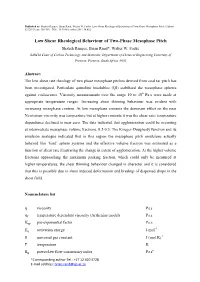 Low Shear Rheological Behaviour of Two-Phase Mesophase Pitch