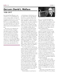 OBITUARY: David L. Wallace 1928–2017 Univ