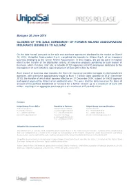Of Programmes for the Purchase of Unipol Gruppo S.P.A