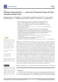 Solution Processed Zn1-X-Ysmxcuyo Nanorod Arrays for Dye Sensitized