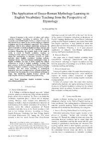 The Application of Greco-Roman Mythology Learning in English Vocabulary Teaching from the Perspective of Etymology