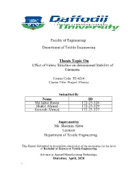 Thesis Topic on Effect of Fabric Structure on Dimensional Stability of Garments