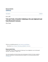 Toils and Perils of Scientific Publishing in the Late Eighteenth and Early Nineteenth Centuries