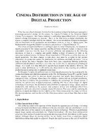 Cinema Distribution in the Age of Digital Projection