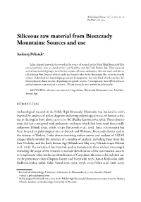 Siliceous Raw Material from Bieszczady Mountains: Sources and Use
