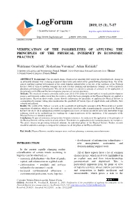 Verification of the Possibilities of Applying the Principles of the Physical Internet in Economic Practice