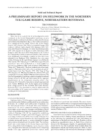 A Preliminary Report on Fieldwork in the Northern Tuli Game Reserve, Northeastern Botswana