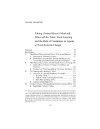 Meat and Ethics Off the Table: Food Labeling and the Role of Consumers As Agents of Food Systems Change