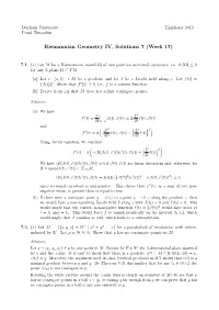 Riemannian Geometry IV, Solutions 7 (Week 17)
