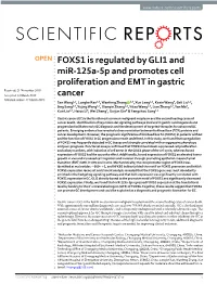 FOXS1 Is Regulated by GLI1 and Mir-125A-5P and Promotes Cell
