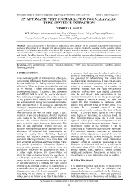 An Automatic Text Summarization for Malayalam Using Sentence Extraction