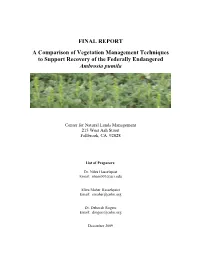 FINAL REPORT a Comparison of Vegetation Management
