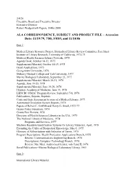 ALA CORRESPONDENCE, SUBJECT and PROJECT FILE – Accession Date: 11/19/79, 7/80, 3/8/83, and 11/10/86