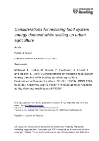 Considerations for Reducing Food System Energy Demand While Scaling up Urban Agriculture