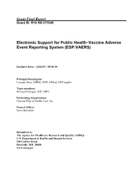 Electronic Support for Public Health–Vaccine Adverse Event Reporting System (ESP:VAERS)