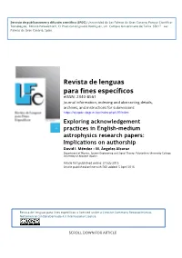 Exploring Acknowledgement Practices in English-Medium Astrophysics Research Papers: Implications on Authorship David I