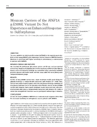 Mexican Carriers of the HNF1A P.E508K Variant Do Not Experience