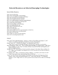 Selected Resources on Selected Emerging Technologies