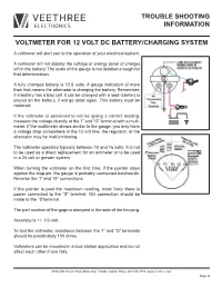 Trouble Shooting Information Voltmeter for 12 Volt Dc