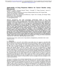 Applicability of Drug Response Metrics for Cancer Studies Using Biomaterials Elizabeth A