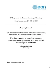Eye Movements and Vestibular Function in Critical Care, Emergency, and Ambulatory Neurology (Level 2)
