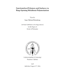 Functionalized Polymers and Surfaces Via Ring-Opening Metathesis Polymerization