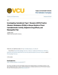 Positive Allosteric Modulators (Pams) in Mouse Models of Overt Cannabimimetic Activity, Subjective Drug Effects, and Neuropathic Pain