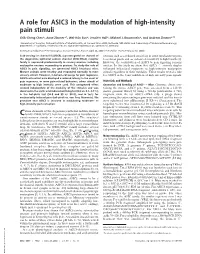 A Role for ASIC3 in the Modulation of High-Intensity Pain Stimuli