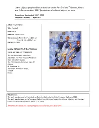 List of Objects Proposed for Protection Under Part 6 of the Tribunals, Courts and Enforcement Act 2007 (Protection of Cultural Objects on Loan)