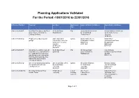 Planning Applications Validated for the Period:-18/01/2016 to 22/01/2016
