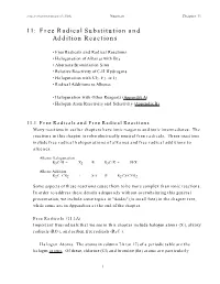 11: Free Radical Substitution and Addition Reactions