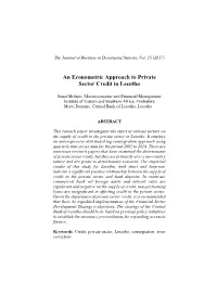 An Econometric Approach to Private Sector Credit in Lesotho