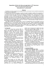 Deposition of Zn3n2 Thin Films and Application in TFT Structures