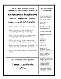 Kindergarten Benchmarks Tempo, Loud/Soft, Style