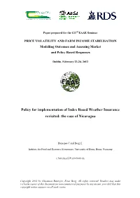 Policy for Implementation of Index Based Weather Insurance Revisited: the Case of Nicaragua