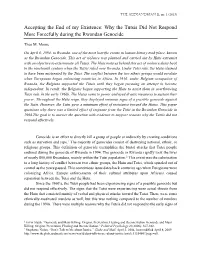 Accepting the End of My Existence: Why the Tutsis Did Not Respond More Forcefully During the Rwandan Genocide