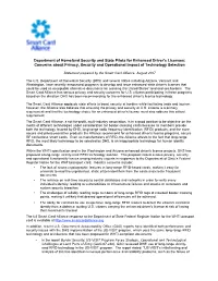 Department of Homeland Security and State Pilots for Enhanced Driver's Licenses: Concerns About Privacy, Security and Operational Impact of Technology Selection